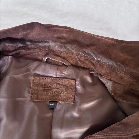 Women’s Vintage Denver Hayes Brown Suede Belted Buttoned Safari Jacket Large - Picture 9 of 12